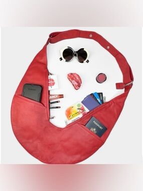 Sash Bag - Durga Genuine Lambskin Leather Crossbody Bag - Red - NWT